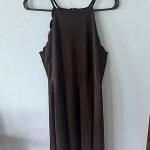 Women’s Medium solid black scalloped skater dress  zip closure sleeveless